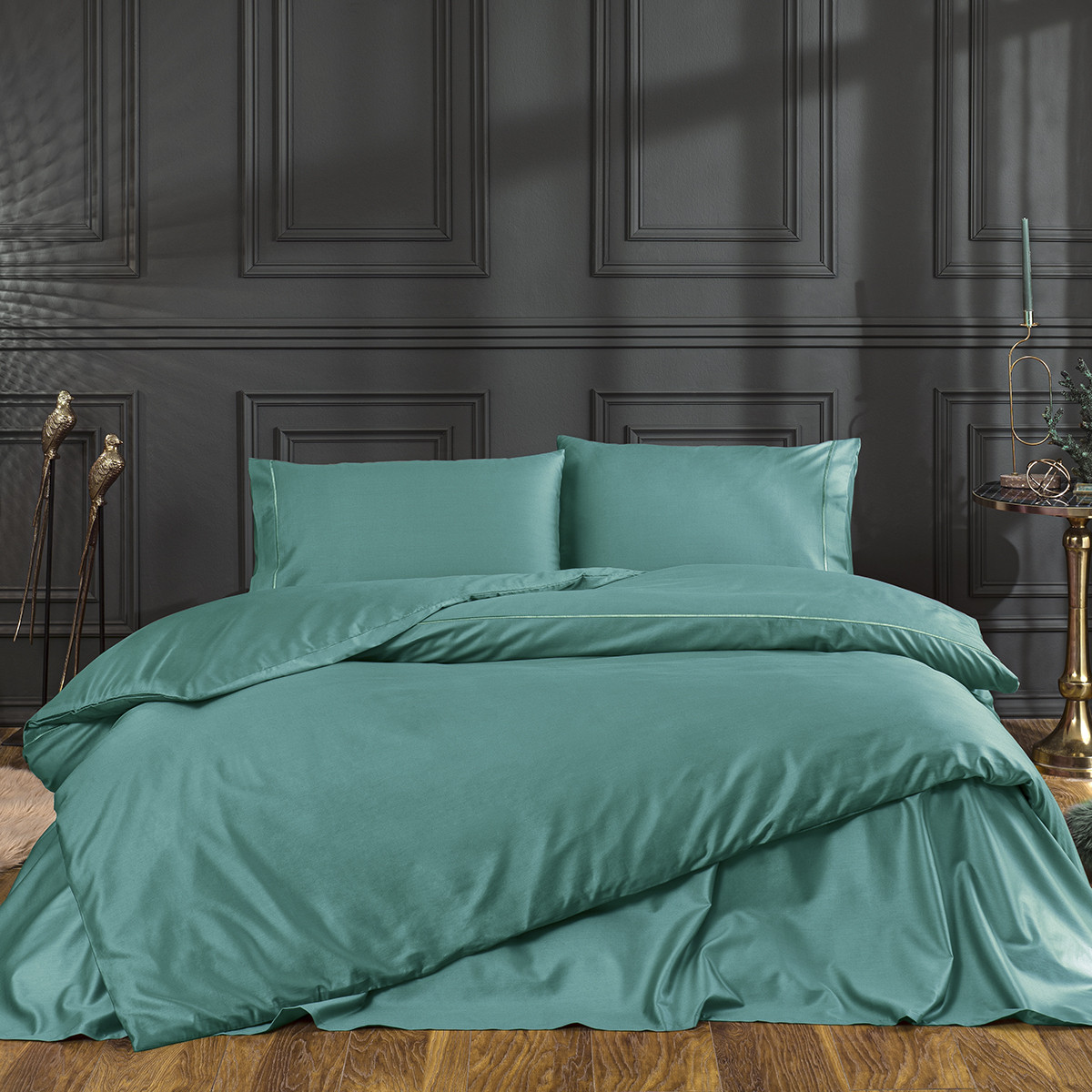 Постельное белье Tivolyo Home Кэжуал, т. зеленый, евро, сатин DELUXE купить